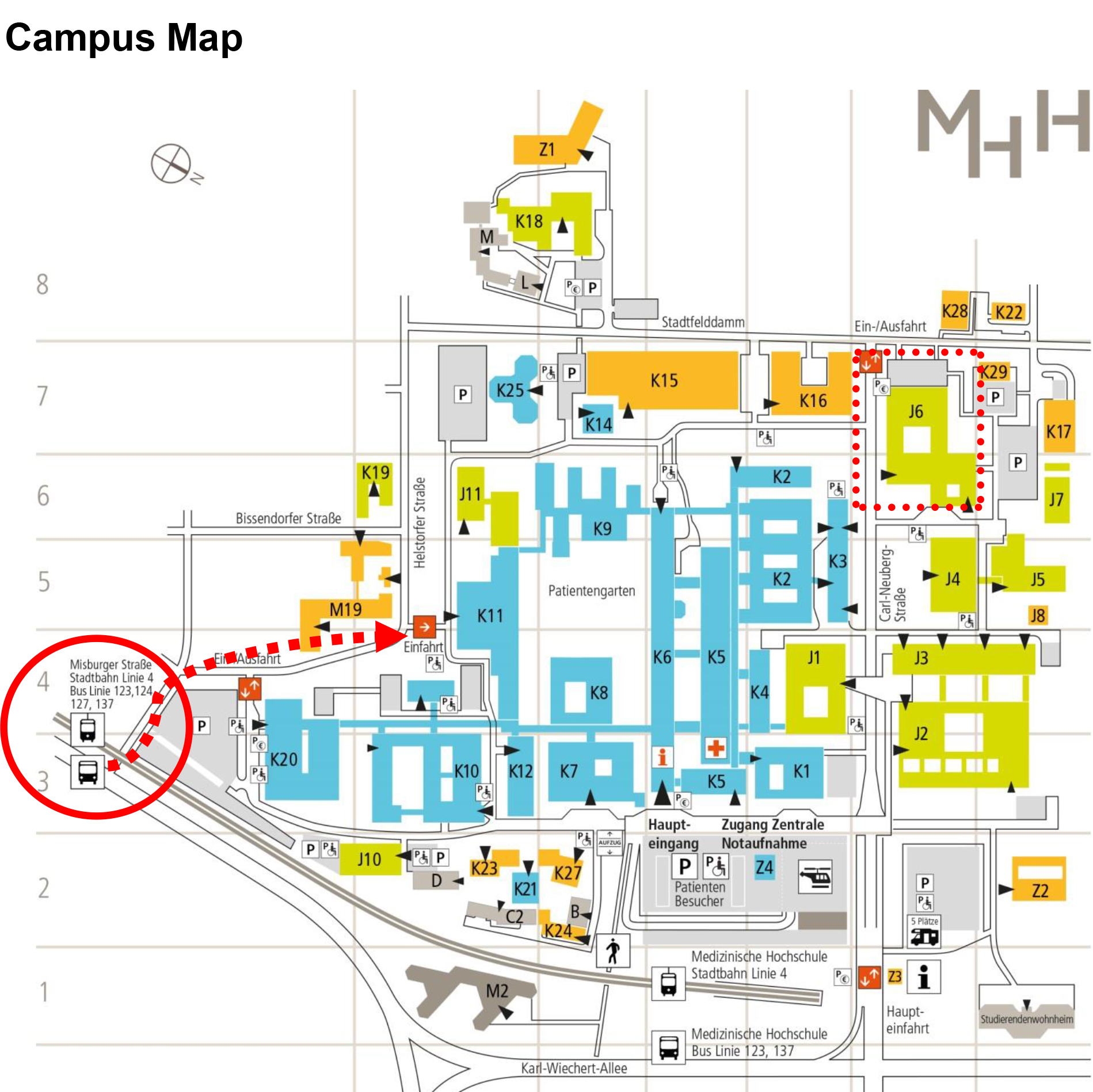 Overview of the MHH campus and location of J06